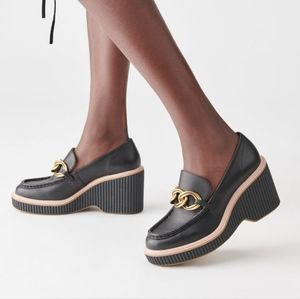 Dolce Vita Brenan Wedges Chunky Platform Chain Loafers Black Women's Size 8